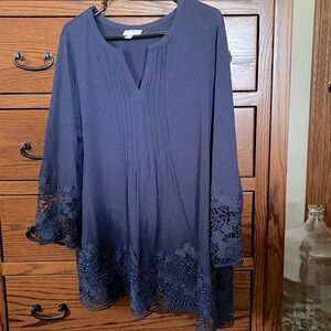 Charter Club navy crochet trim tunic XL